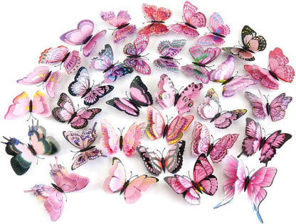 Mixed of 12PCS 3D Pink Butterfly Wall Stickers Decor Art Decorations