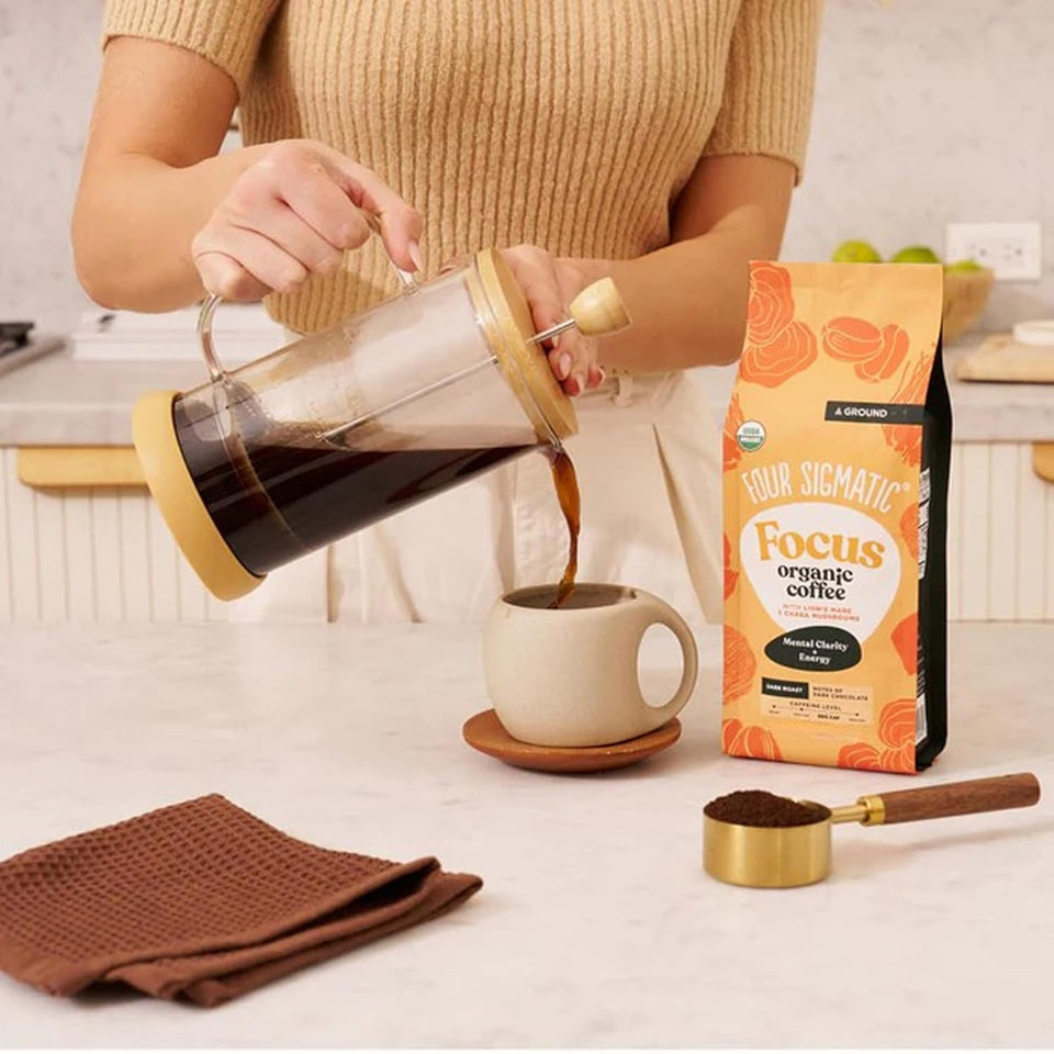 Four Sigmatic organic ground coffee with lion's mane mushroom and chaga for better focus and immune support, 12oz bag