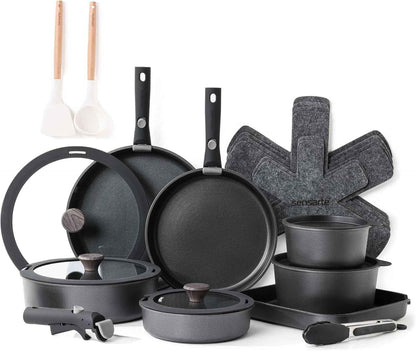 SENSARTE 24 Piece Pots and Pans Set, Nonstick Detachable Handle Cookware, Induction Kitchen Cookware Set with Removable Handle, Healthy Non Stick for RV, Dishwasher ＆ Oven Safe (White)