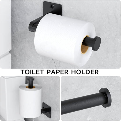 Matte Black Bathroom Accessories Set, KLJKPA 4 Pieces Bathroom Hardware Set, 24 inch Towel Bar, Towel Racks for Bathroom, Robe Towel Hooks, Toilet Paper Holder Wall Mounted