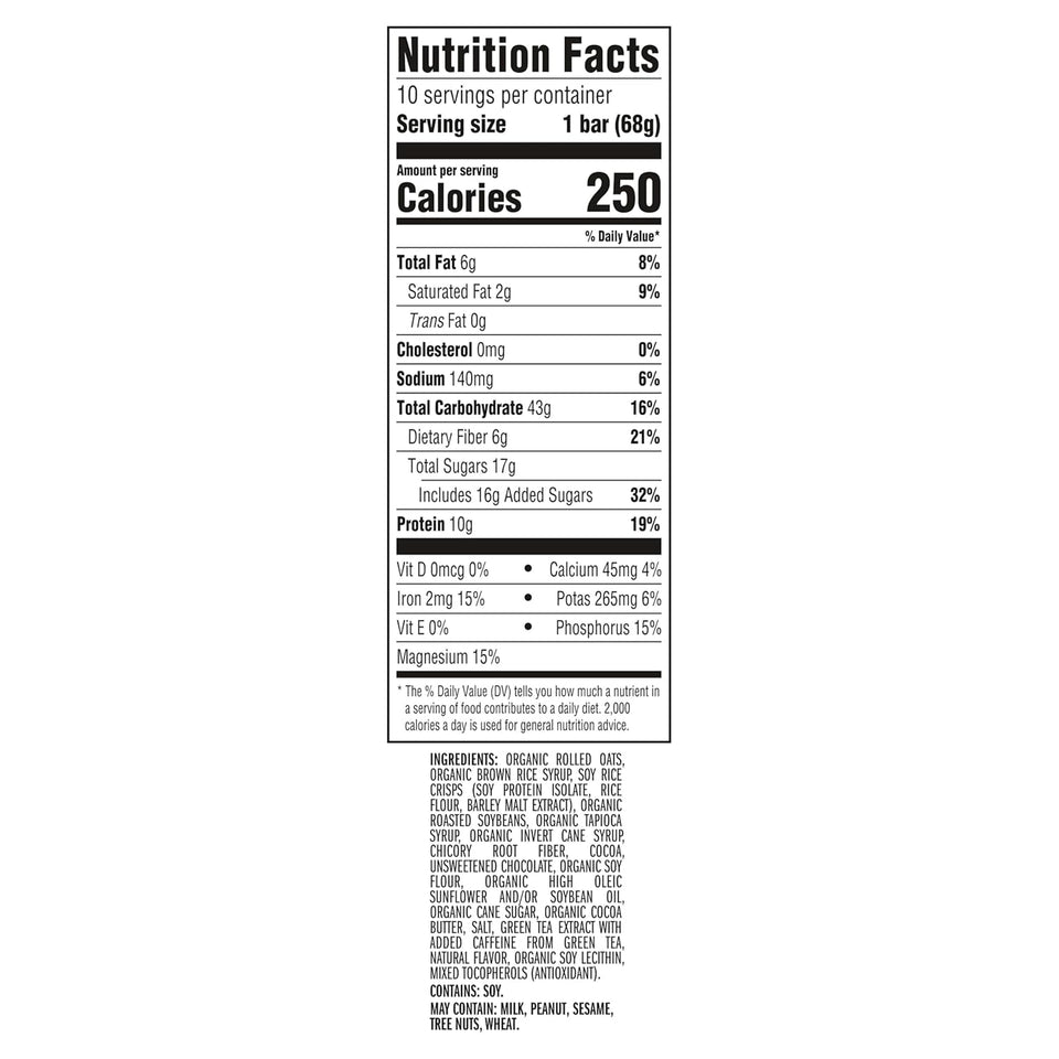 clif bar cool mint chocolate energy bars with caffeine 10-pack organic oats non-gmo