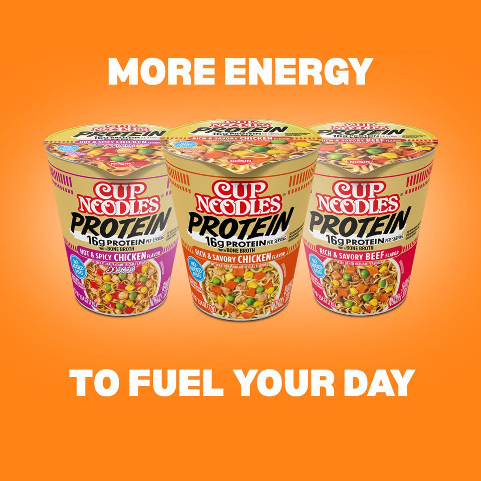 Nissin Cup Noodles Protein Ramen Chicken Flavor 16g Protein 2.54 Ounce Cup Pack of 6