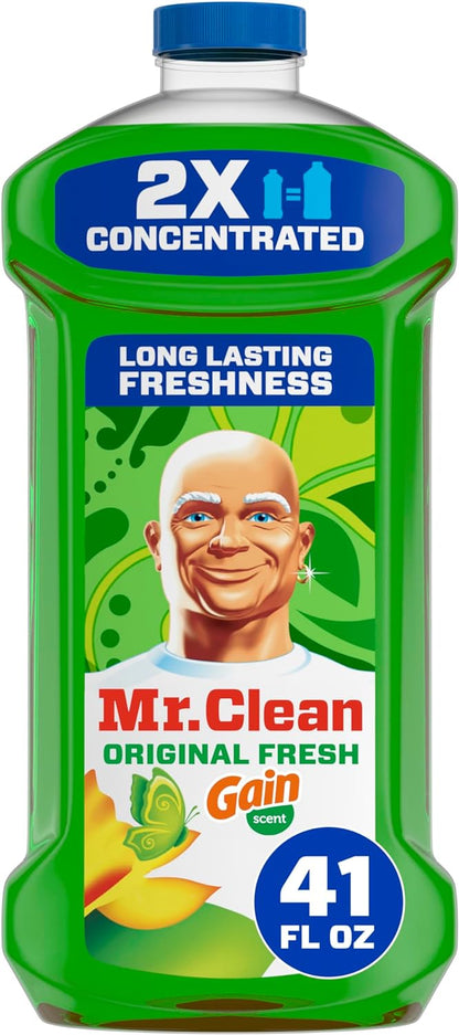 Mr. Clean All Purpose Cleaner, Floor Cleaner for Mopping Home, Bathroom, & Kitchen, Cleaning Liquid for Mop & Bucket, Cleaning Supplies, Multi-Surface Dilutable, Gain, 41oz