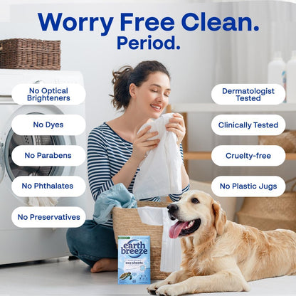 Earth Breeze Laundry Detergent Sheets Fresh Scent - 60 Loads Eco Liquidless Soap - Travel-Friendly for Hot & Cold Cycles, Tackles Tough Stains & Odors - Gentle on Skin, 30 Ct