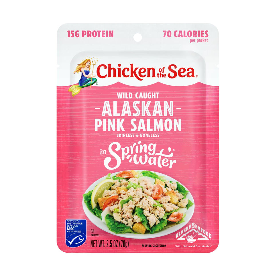 chicken of the sea alaskan pink salmon in spring water 2.5 ounce packets, wild caught, skinless & boneless, gluten-free, 12 count