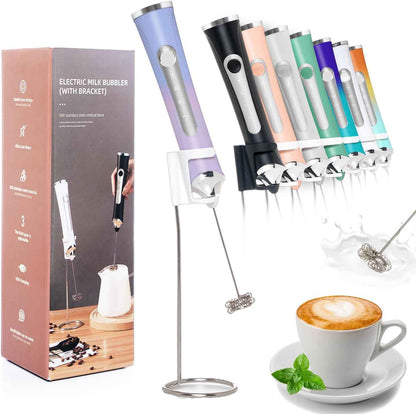 Rechargeable Milk Frother Handheld For Coffee,3 Speeds Frother Wand With Stand, Batidora De Mano Electrica,Coffee Frother With 2 Heads,Drink Mixer Electric Handheld,Kitchen Essentials(Black)