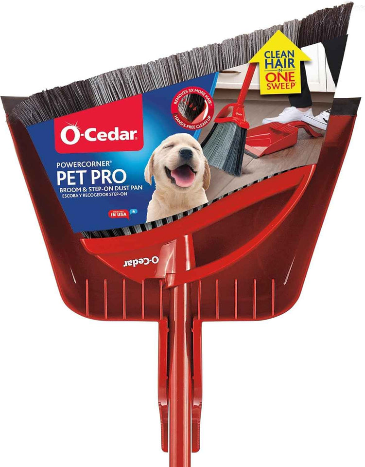 O-Cedar Pet Pro Broom with Step-On Dustpan | Quiet Pet Hair Removal Tool for Cats and Dogs