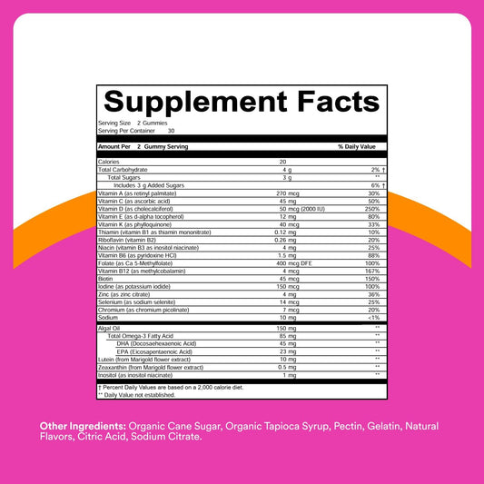SmartyPants Teen Girl Multivitamin Gummies, Omega 3 (DHA/EPA), Vitamin C, D3, B12, Vitamin A, K & Zinc, Biotin to Support Hair, Skin & Nails, Gluten Free, 60 Count (30 Day Supply)