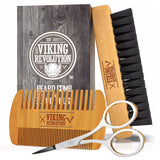 viking revolution natural boar bristle beard brush and pear wood comb set with velvet travel pouch