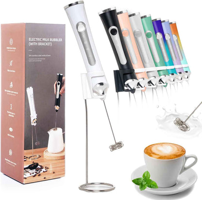 Rechargeable Milk Frother Handheld For Coffee,3 Speeds Frother Wand With Stand, Batidora De Mano Electrica,Coffee Frother With 2 Heads,Drink Mixer Electric Handheld,Kitchen Essentials(Black)