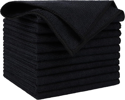 AIDEA Microfiber Cleaning Cloth 10PK, Black, 12x12, Microfiber Towels for Cars, Houses, and Kitchens