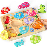 Montessori wooden puzzles for toddlers, 8pcs dinosaur egg matching, educational preschool learning toys