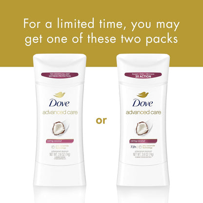 Dove Advanced Care Antiperspirant Caring Coconut, 2 Count Deodorant Stick for Women, for 48 Hour Protection And Soft And Comfortable Underarms, 2.6 oz