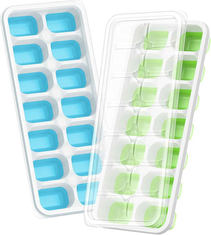 Ice Cube Tray with Lid, 4 Packs 56 Cubes Durable Stackable Ice Cube Trays for Freezer with Removable Lids, Easy-Release Plastic & Silicone Ice Tray for Cocktail, Coffee