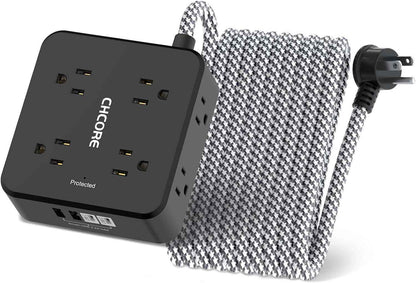 Surge Protector Power Strip - CHCORE 5Ft Braided Extension Cord with 8 Outlets with 4 USB (2 USB C) Charging Ports, Flat Plug Multi Plug Outlet Extender Charging Station for Home Office, ETL, White