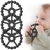 silicone teether ring toys for babies 0-6 months, 3-pack purple pink white