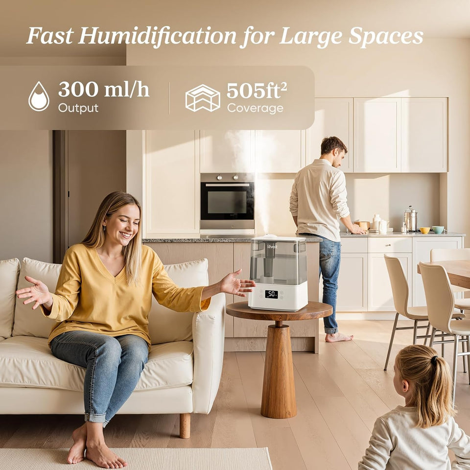 LEVOIT Humidifiers for Bedroom Large Room Home, (6L) Cool Mist Top Fill Essential Oil Diffuser for Baby & Plants, Smart App & Voice Control, Rapid Humidification & Auto Mode - Quiet Sleep Mode, Gray