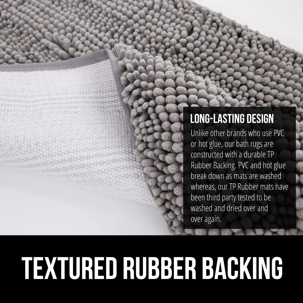GORILLA GRIP Bath Rug Mat, Thick Soft Absorbent Chenille, Quick Dry Microfiber Mats, Rubber Backing Washable Shower Floor Rugs, Bathmat Runner, US Designed Bathroom Home Decor Accessories 24x17, Grey