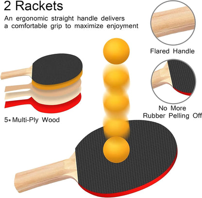 FBSPORT Ping Pong Paddle Set, Portable Table Tennis Set with Retractable Net,Rackets,Balls and Carry Bag for Indoor/Outdoor Games