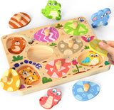 Montessori wooden puzzles for toddlers, 8pcs dinosaur egg matching, educational preschool learning toys