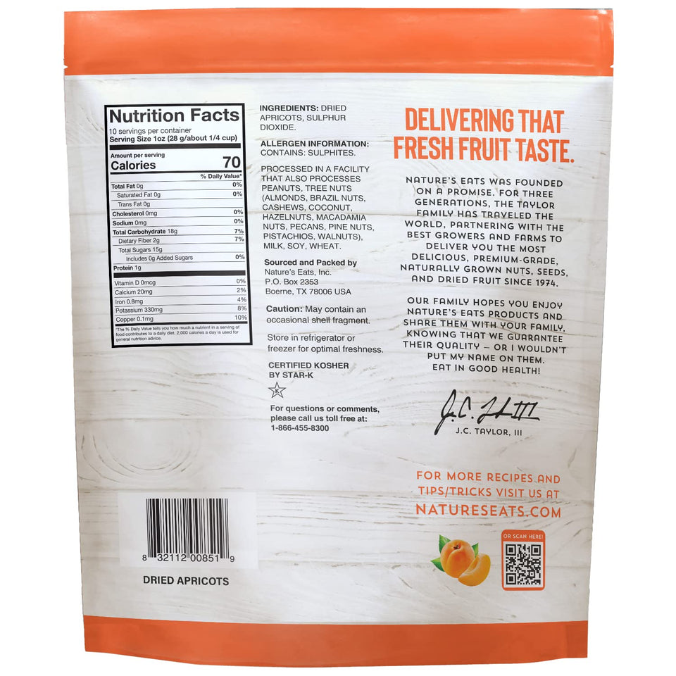 Nature's Eat sun-dried Turkish apricots - organic, no sugar added, gluten-free, vegan snack for adults and kids in 10 oz resealable bag