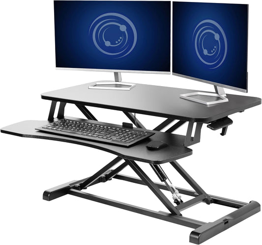 VIVO 32 inch Desk Converter, K Series, Height Adjustable Sit to Stand Riser, Dual Monitor and Laptop Workstation with Wide Keyboard Tray, Black, DESK-V000K