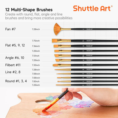 Shuttle Art Acrylic Paint, 50 Colors Acrylic Paint Set, 2oz/60ml Bottles, Rich Pigments, Water Proof, Premium for Artists, Beginners and Kids on Canvas Rocks Wood Ceramic Fabric