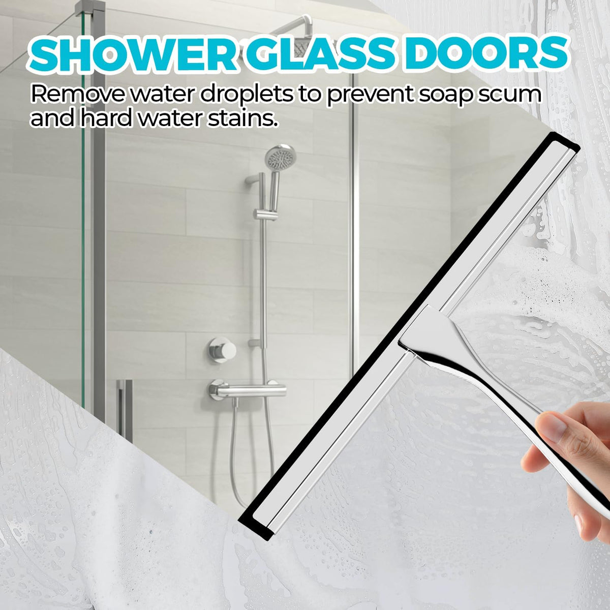 12-Inch All-Purpose Shower Squeegee for Shower Doors, Tile Shower Walls, Bathroom, Window, Glass and Car Windshield, Mirrors and Kitchen-Stainless Steel, Silver