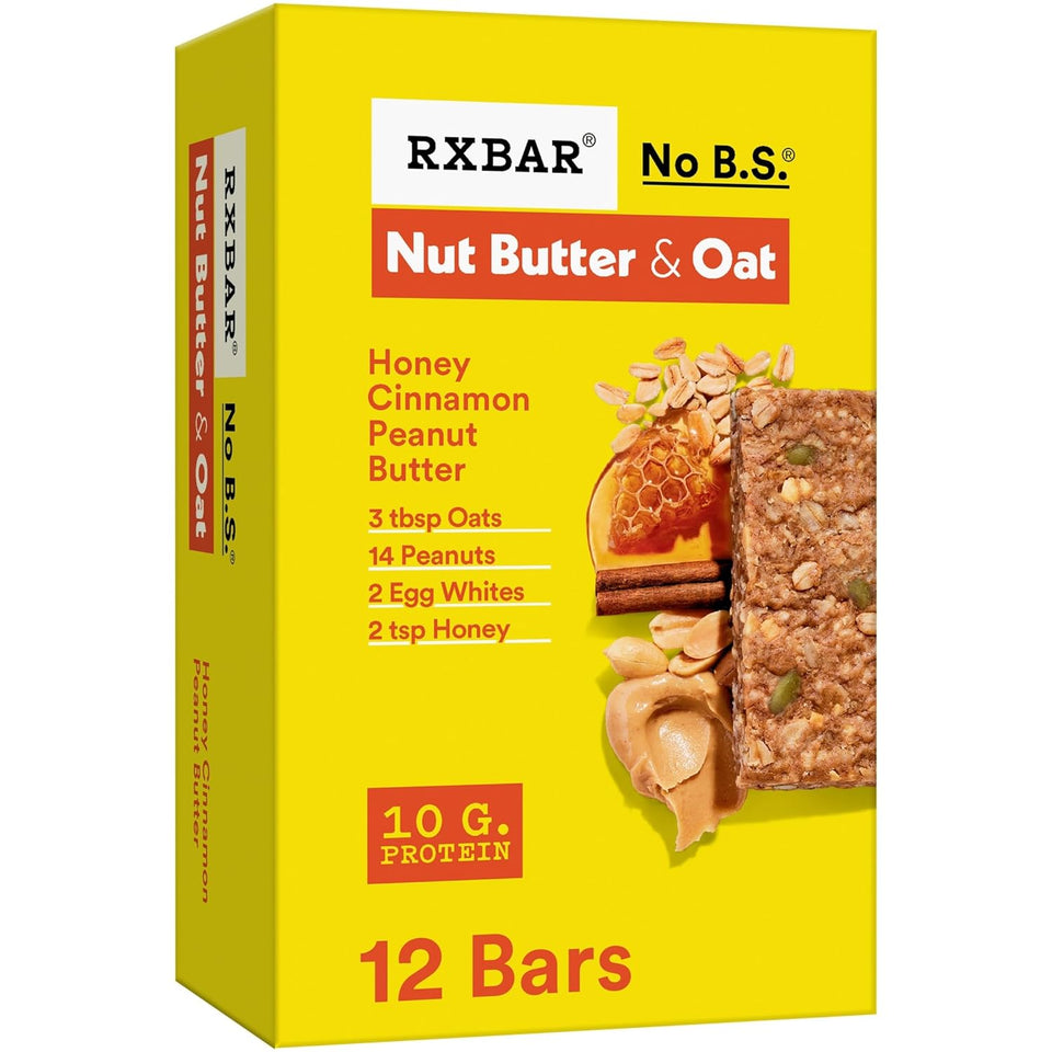 rxbar nut butter and oat honey cinnamon peanut butter protein snack bars 12 count 23.2oz box