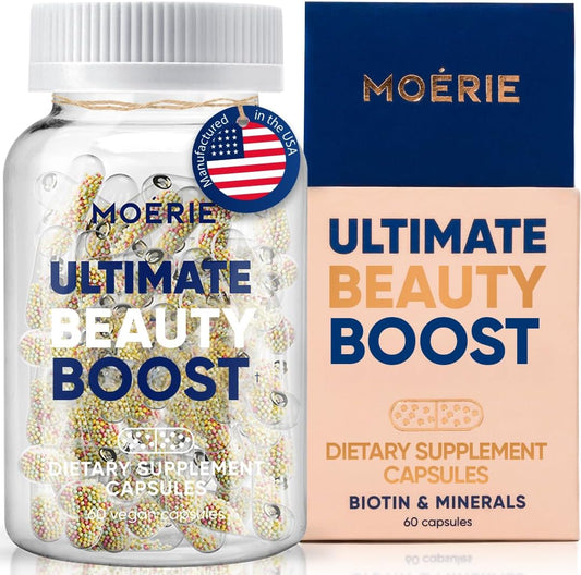 Moerie Ultimate Hair Growth Supplements for Women & Men - Hair, Skin, Nails Vitamins with Biotin & Minerals for Hair Health - Thicker Hair - 60 Capsules