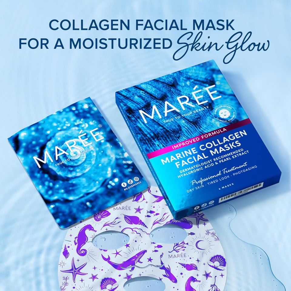 maree collagen facial mask with hyaluronic acid sheet face mask skincare for women 6 count