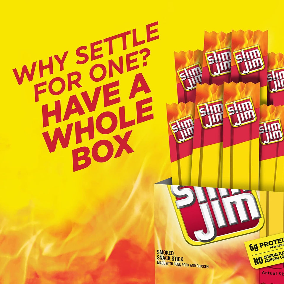 Slim Jim Original Flavor Snack Sticks, 6g Protein, 0.28 oz, 26 Count, Portable Snack Size