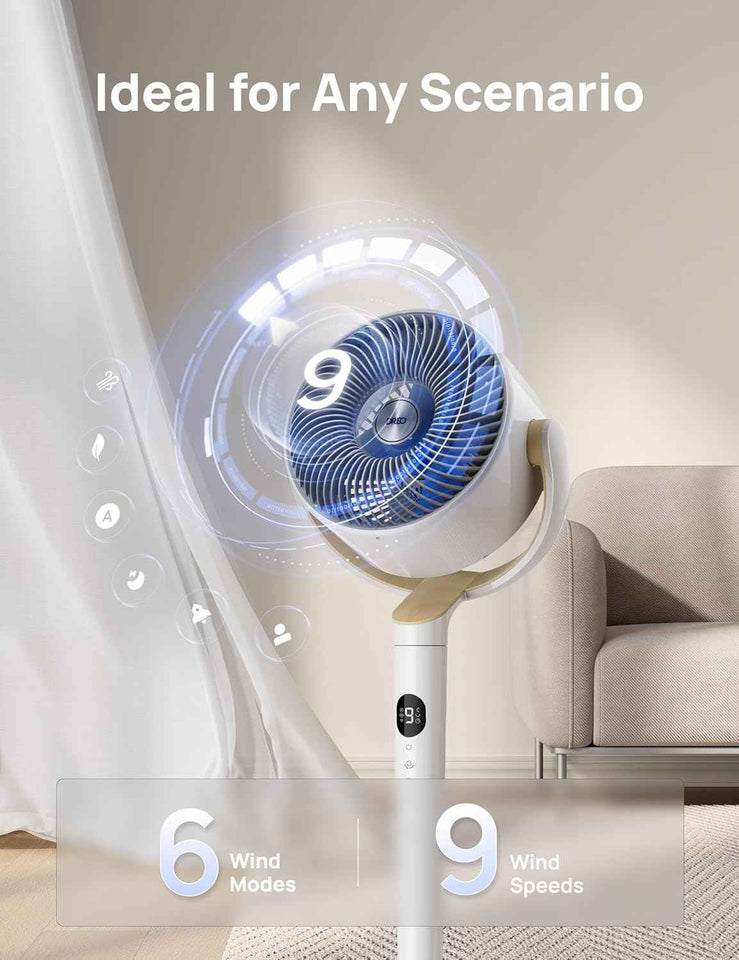 Dreo Smart Fan for Bedroom, 120° +120° Omni-Directional Oscillating Fans, 90ft Quiet Pedestal Fan with RGB Light, 9 Speeds, 6 Modes, 20dB, 8H Timer, Wi-Fi/Voice/Alexa, 37-42" Floor Fans with Remote