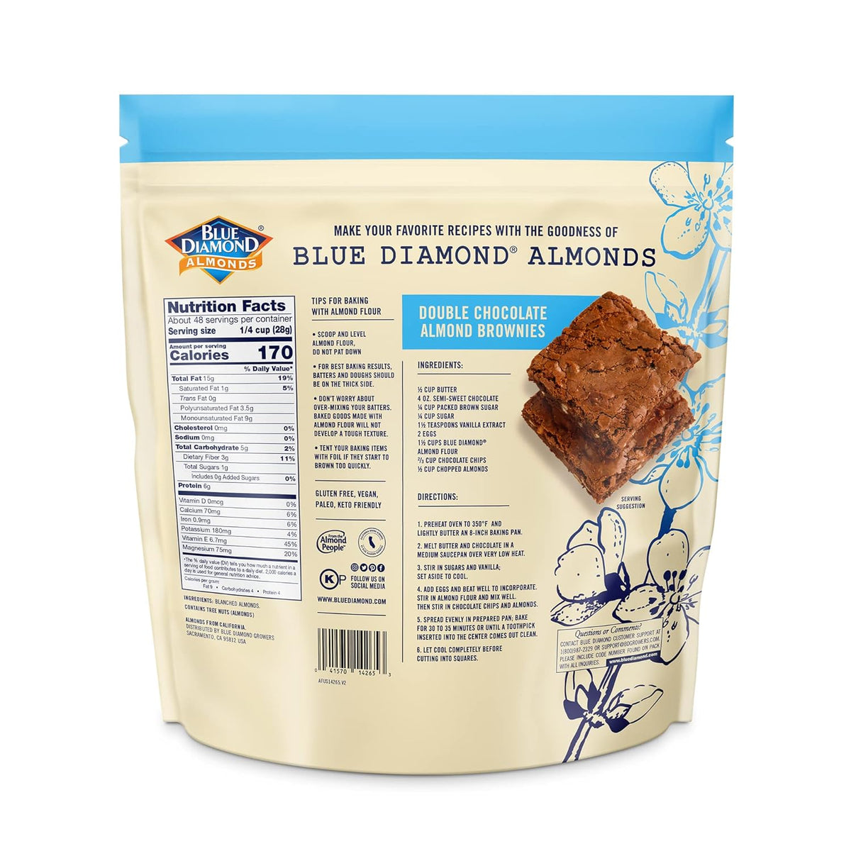 Blue Diamond Gluten-Free Almond Flour, Blanched, Finely Sifted, 48 oz, Keto and Paleo Friendly