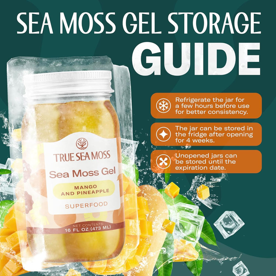 TrueSeaMoss USA-made Sea Moss Gel - Mango/Pineapple, 1 Pack - Wildcrafted Seamoss, Fruits, and Jarred Vegetables