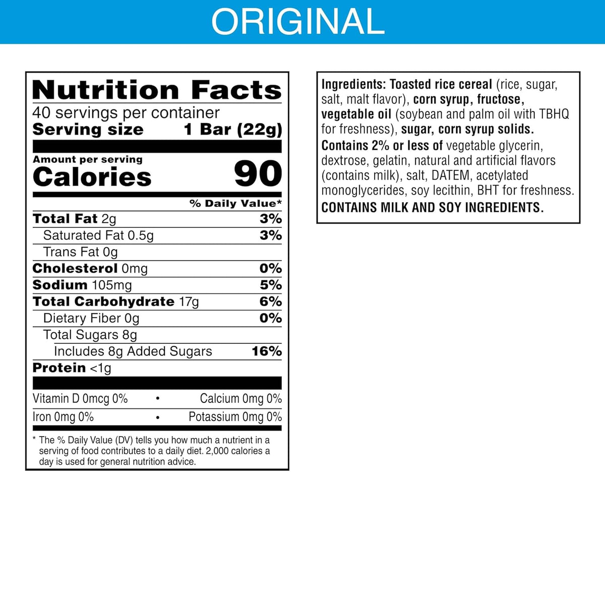 Rice Krispies Treats Crispy Marshmallow Squares, Kids Snacks, Snack Bars, Original, 31.2oz Box (40 Bars)