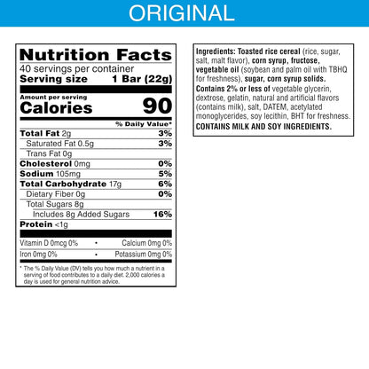 Rice Krispies Treats Crispy Marshmallow Squares, Kids Snacks, Snack Bars, Original, 31.2oz Box (40 Bars)