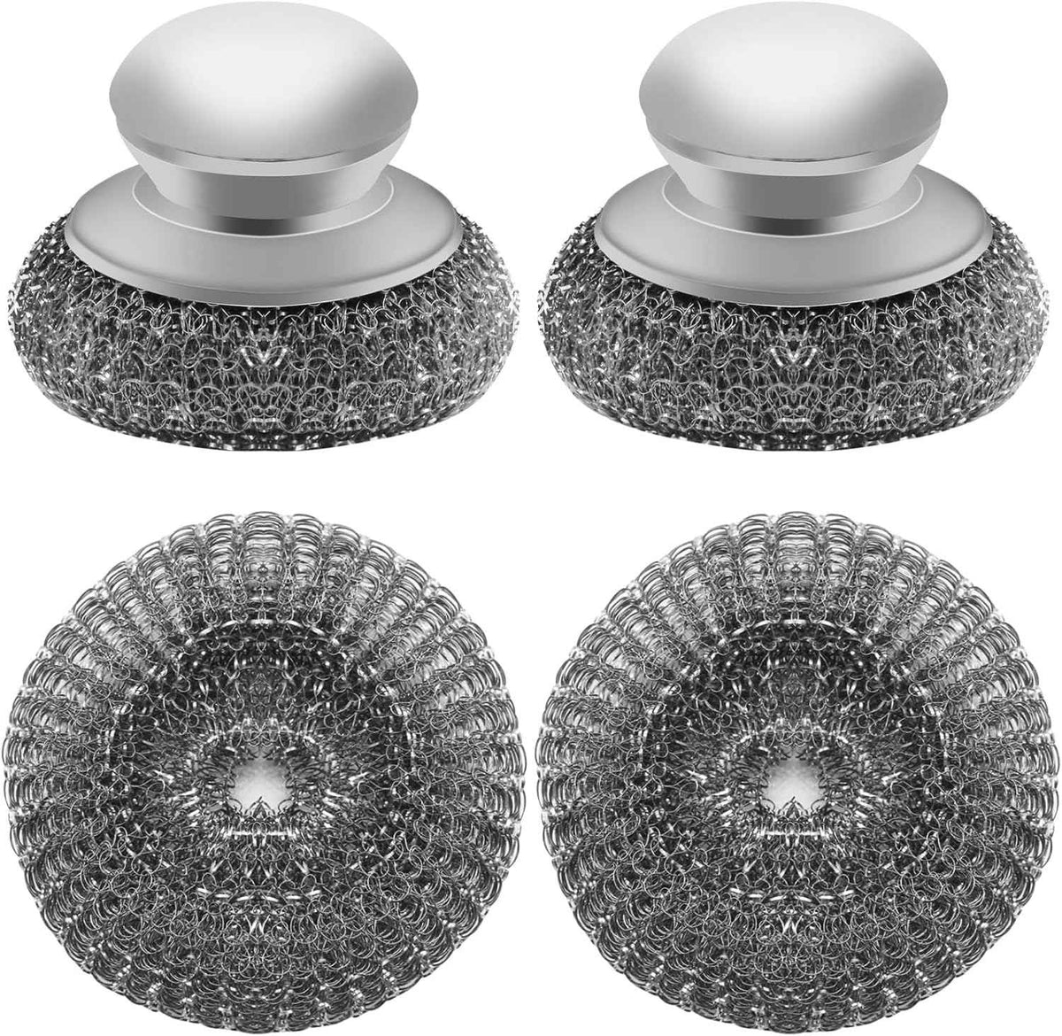 stainless steel wool scrubber with 2 replacement pads for cleaning metal pans pots grills