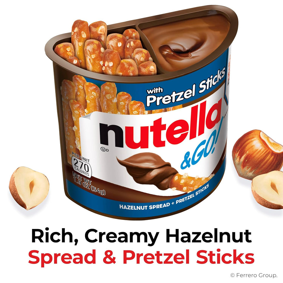 Nutella & GO! 12-pack snack cups with hazelnut spread and pretzel sticks, 1.9 oz each