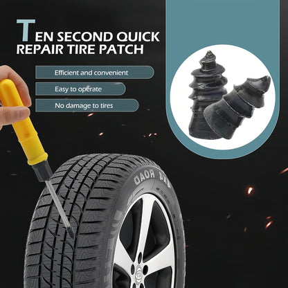 60 PCS Tire Repair Rubber Nail, Vacuum Tire Repair Kits Spiral Rubber Screws, Fast Self-Service Tool for Car, Truck, Motorcycle, Tractor Tire PLncture Repair (Black)