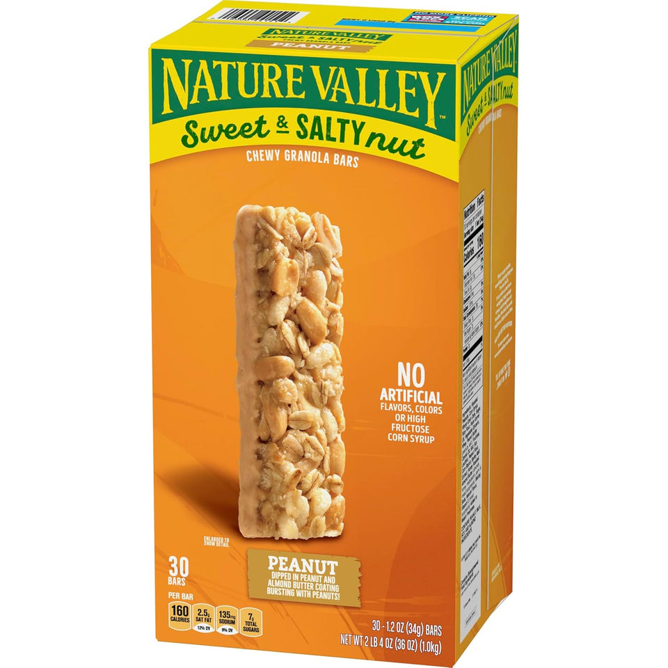 Nature Valley Sweet and Salty Peanut Granola Bars, 30 Bars, 36 OZ, Snack Bars