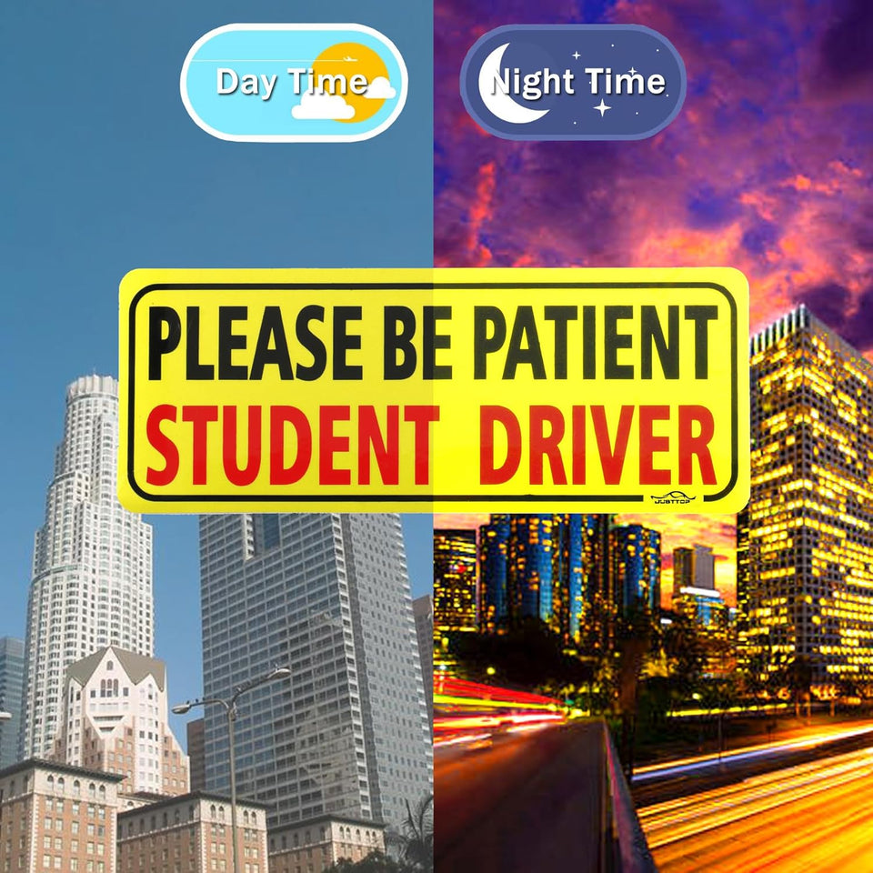 JUSTTOP 3pcs student driver car magnet in black and red, reflective, waterproof, 3-pack for bumper stickers
