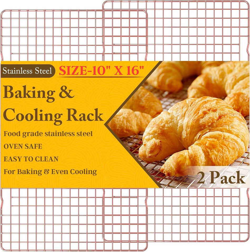 2PCS Cooling Racks for Cooking and Baking - 10" x 15"Heavy Duty Stainless Steel Wire Rack for Baking, Grilling, Roasting - Oven & Dishwasher Safe - Fits Jelly Roll Sheet Pan-Silver