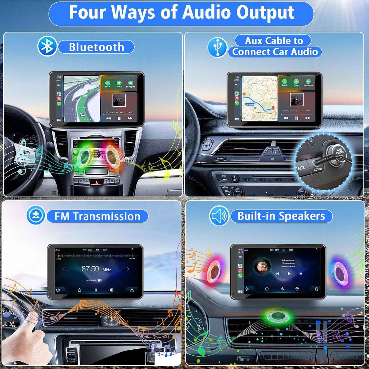 Portable Wireless with Apple CarPlay and Android Auto Screen for Car, 7" HD Touch Screen Car Stereo with Mirror Link, Bluetooth 5.2, Backup Camera, AUX,FM Transmitter for All Vehicle