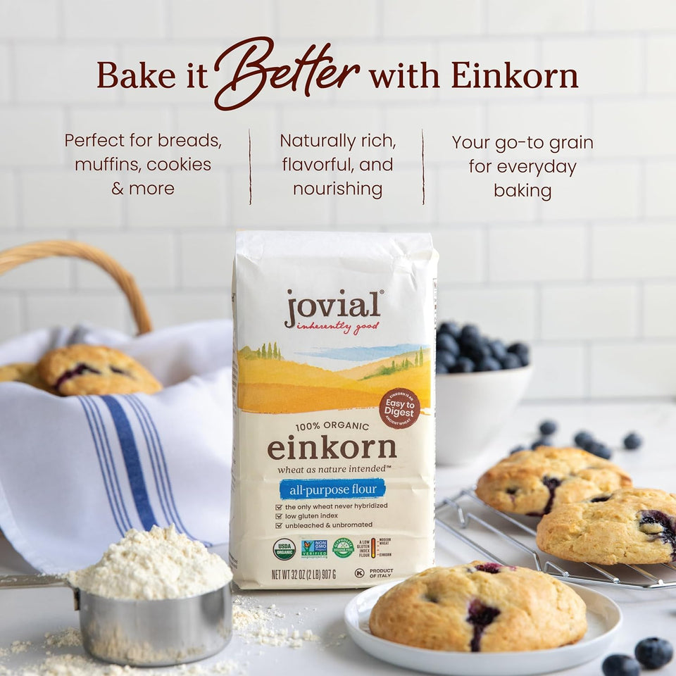 jovial organic einkorn unbleached all purpose flour for bread baking sourdough pizza pasta 32 oz