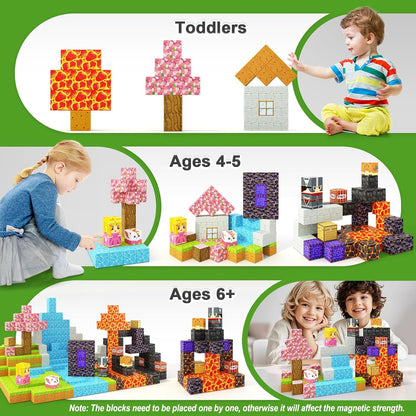 Magnetic Blocks - Build Mine Magnet World Magic Portal Set, Magnetic Tiles Building Blocks Toddler Toy STEM Sensory Outdoor Toys for 3+ Year Old Boys & Girls, Creative Kids Games Kids Toys 84PCS
