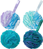amazerbath loofah sponge 75g/piece, exfoliating bath sponge body scrubber, loofa set of 4 in flower color, large, green-purple
