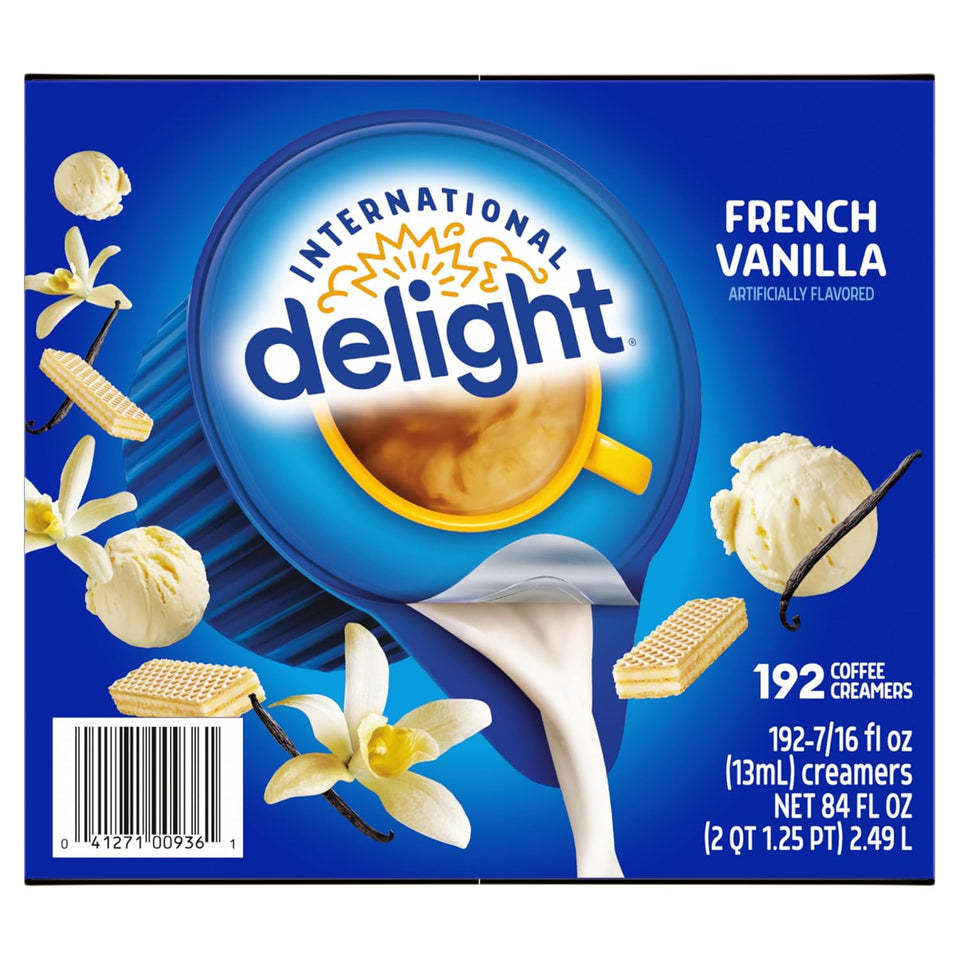 International Delight French Vanilla Single-Serve Coffee Creamer 192 Count Pack of 1 Shelf Stable Non-Dairy