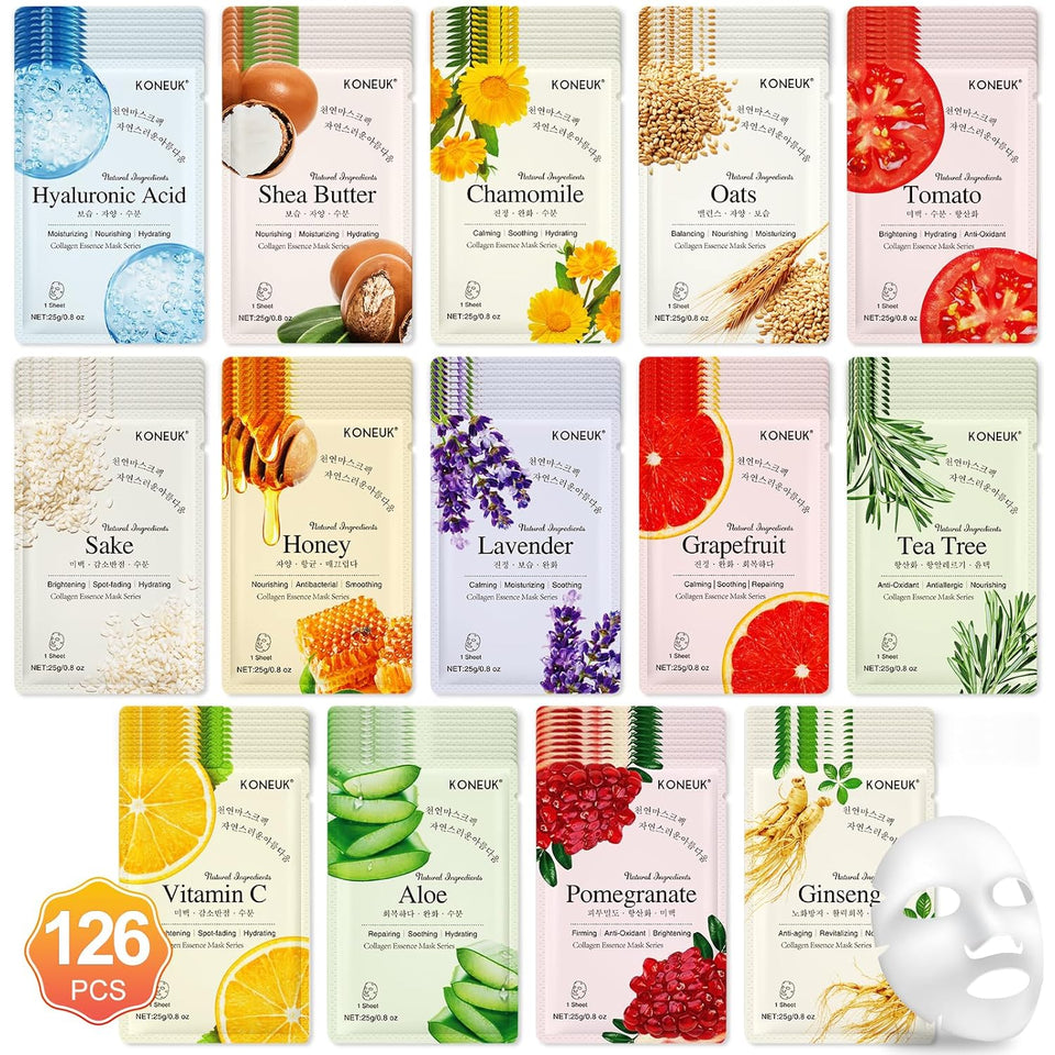14 pack sheet face masks for dry skin, hydrating bulk facial mask set for women's skincare, gift face spa