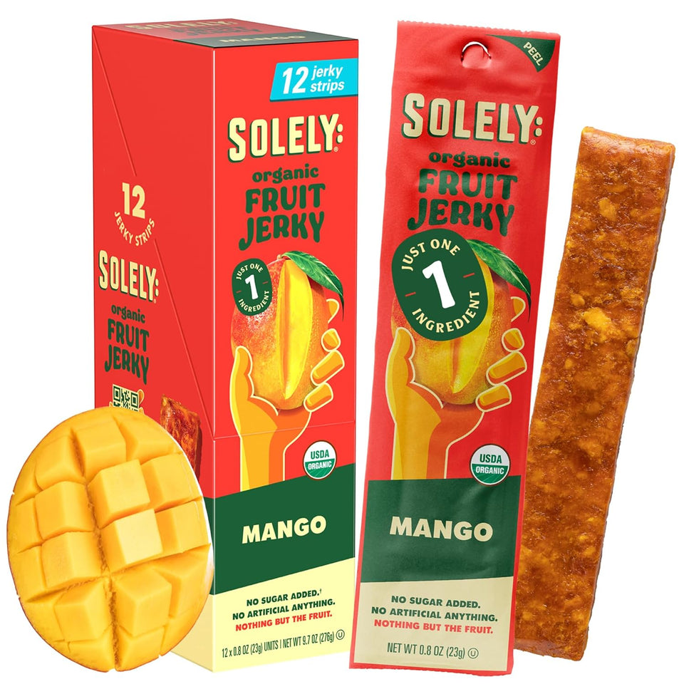 solely organic mango fruit jerky 12 individually wrapped fruit strips healthy vegan snacks